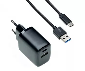 USB PD/QC 3.0 -lataussovitin, sis. A-C-kaapelin 20W, 3,6V~5,9V/3A; 6~9V/2A; 9V~12V/1,5A.